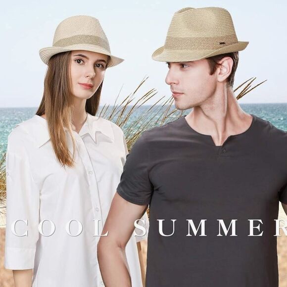 - FANCET PACKABLE FEDORA PANAMA BEACH HAT LIGHT TAN SIZE MEDUIM - Picture 1 of 9